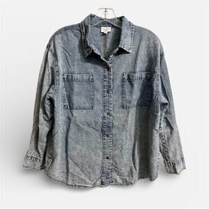Le Lis Shirt Chambray Denim Sz Small Women Blue Long Sleeve Faded Grunge Casual